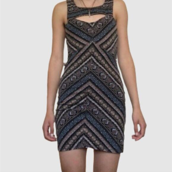 NWT Free People Boho Chevron Cutout Large Mini Dress - Picture 1 of 6